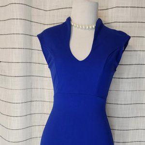 Windsor Royal Blue Midi dress-short sleeve-deep v neck-small